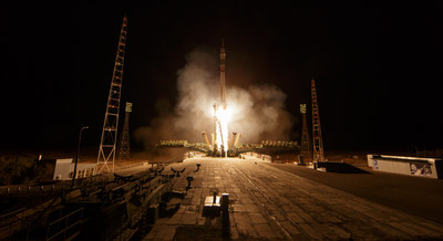 The Soyuz MS-15 spacecraft carrying Expedition 61 crew members Jessica Meir of NASA and Oleg Skripochka of Roscosmos, and spaceflight participant Hazzaa Ali Almansoori of the United Arab Emirates launches Wednesday, Sept. 25, 2019, from the Baikonur Cosmodrome in Kazakhstan. (Credit: NASA/Bill Ingalls)