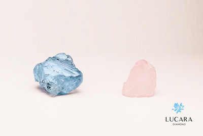 THE 9.74 CARAT GEM QUALITY BLUE DIAMOND AND 4.13 CARAT GEM QUALITY PINK DIAMOND (CNW Group/Lucara Diamond Corp.)