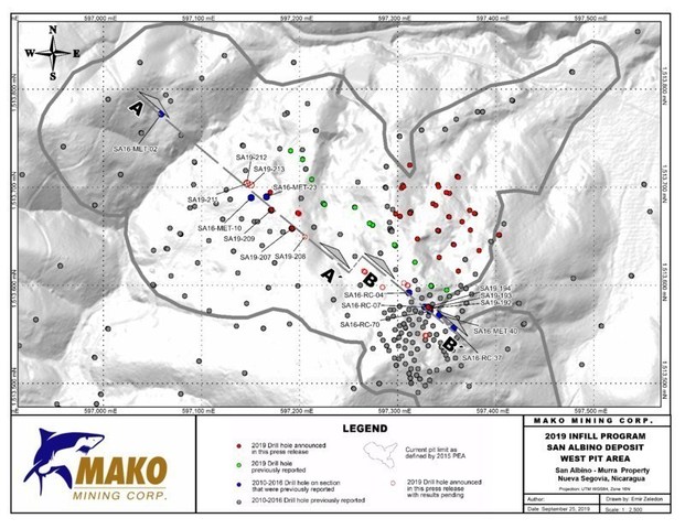2019 Infill Program San Albino Deposit West Pit Area (CNW Group/Mako Mining Corp.)