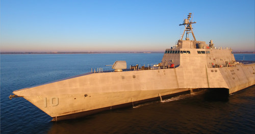 General Dynamics integrated a news over-the-horizon missile capability onto the littoral combat ship USS Gabrielle Giffords (LCS 10). Photo courtesy of Austal.