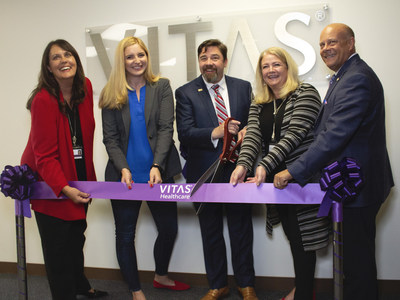 VITAS Healthcare celebrated the opening of its new office in San Francisco. Pictured from left: Senior Vice President of Operations Jean Hunn, Amelia Linde from the San Francisco Chamber of Commerce, General Manager Russell Williamson, Vice President of Operations Belinda Hodge, and Chief Operating Officer Joel Wherley.