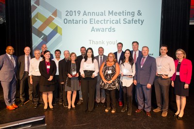 The 2019 Ontario Electrical Safety Awards celebrated safety leaders with a strong commitment to electrical safety in Ontario. Award winners pictured above with David Collie, President & CEO, ESA (second in, far left) Peter Gregg, Board Chair (fourth in, far, right), Josephina Erzetic, Chief Regulatory Officer and General Counsel, ESA (far right) and ESA’s  Dr. Joel Moody, Chief Public Safety Officer (far left). (CNW Group/Electrical Safety Authority)