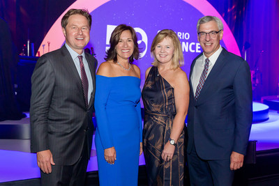 From left to right: 50th Birthday RBC Innovators’ Ball co-chairs Sam Duboc and Claire Duboc of MindBeacon Group, and Karen McKay of Eli Lilly and Dave McKay of RBC at the Ontario Science Centre on September 26, 2019. (CNW Group/Ontario Science Centre)