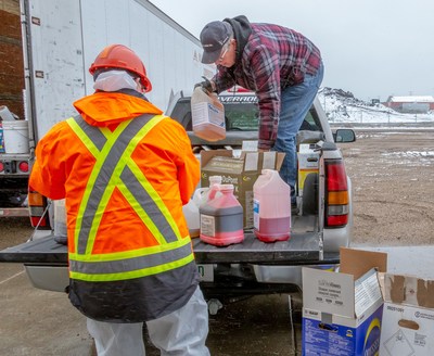 Containers of unwanted and old pesticides and livestock/equine medications recovered at a recent Cleanfarms collection event. (CNW Group/CleanFARMS Inc.)