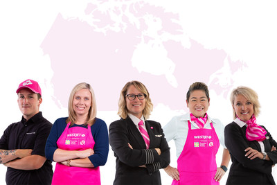 En octobre, les WestJetters pourront acheter de nouveaux tabliers roses, de même que des écharpes, épinglettes « personnalité » et chapeaux roses, conçus spécialement pour eux. La totalité des fonds découlant de la vente de ces accessoires sera remise à la Société canadienne du cancer pour la lutte contre le cancer du sein. (Groupe CNW/WESTJET, an Alberta Partnership)