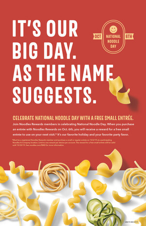 Oct. 6: Noodles &amp; Company Celebrates National Noodle Day With Free Noodles Your Way