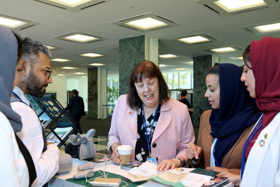 Ms. Virginia Gamba (center), UN Special Representative for Children and Armed Conflict, is briefed in New York by representatives of the Saudi Development and Reconstruction Program for Yemen. 