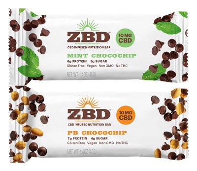 ZBD bars available in two flavors: Mint Chocochip and PB Chocochip