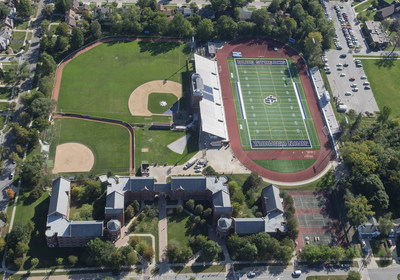 An aerial view from the Goodyear Blimp over John Carroll University in Cleveland for London Fletcher’s induction into the College Football Hall of Fame on Friday Sept. 27, 2019. (Phil Long/AP Images for Goodyear)