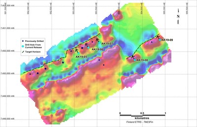 Drill Hole Location Map with Ground Magnetics: (CNW Group/Strategic Resources Inc.)