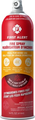Featuring a lightweight, simple spray can design, First Alert Fire Spray was developed for consumers wanting a product that is easier to handle than traditional fire extinguishers during an emergency.