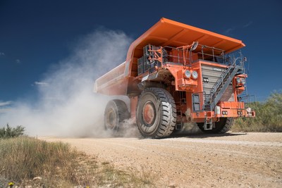 A large earthmover truck in Goodyear's fleet of test vehicles evaluates off-the-road tires.