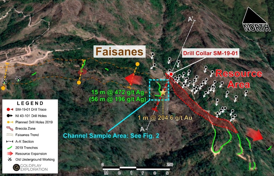 Figure 1: San Marcial Project – Location of High-Grade Au + Ag at Faisanes Target (CNW Group/Goldplay Exploration Ltd)