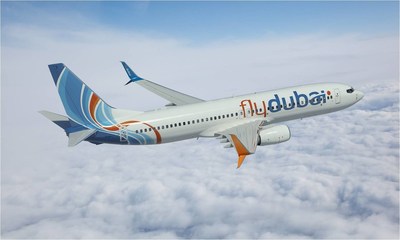 An artist's rendering of a flydubai 737-800 with Split Scimitar Winglets