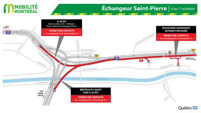 Fermeture A20 EST et échangeur Saint-Pierre, fin de semaine du 4 octobre (Groupe CNW/Ministère des Transports)