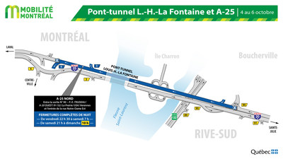 Fermetures tunnel La Fontaine, fin de semaine du 4 octobre (Groupe CNW/Ministère des Transports)