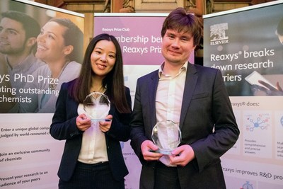 Drs. Yujia Qing and Aaron Trowbridge collected their prize in-person at this year's Reaxys PhD Prize in Amsterdam over the weekend. Missing is Mr. Michael Geeson who gave his presentation remotely