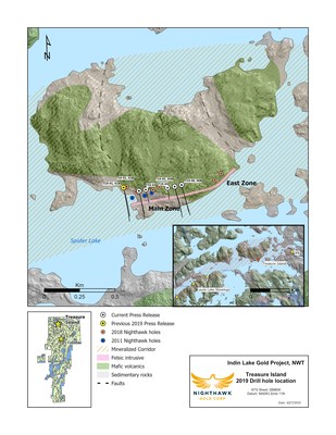 Figure 1. Plan View – Treasure Island Drillhole Locations (CNW Group/Nighthawk Gold Corp.)