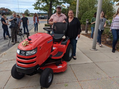 Briggs & Stratton surprised the couple with a brand new, limited edition Simplicity Broadmoor tractor.