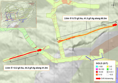 Figure 2: Underground Channel Sampling Results from the Central-Southern Portion of the Yaraguá System, Sublevel 1405 (CNW Group/Continental Gold Inc.)