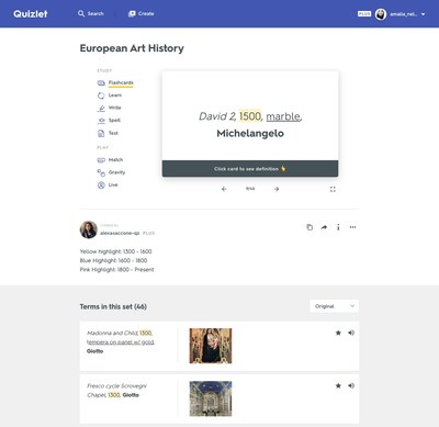 Quizlet study set on Art History created with advanced content creation features.