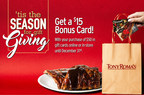 'Tis the Season for Giving at Tony Roma's® as Holiday Gift Card Promotion Returns