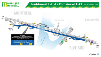 A25 nord et tunnel La Fontaine, fin de semaine du 11 octobre (Groupe CNW/Ministère des Transports)