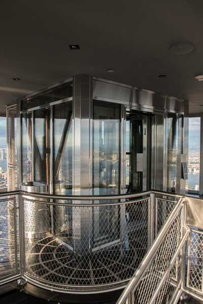 The Otis custom-made glass elevator for Empire State Building's 102nd floor Observatory
