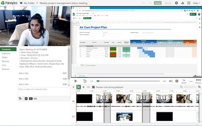 A web-based video editor enables meeting hosts to easily trim out confidential material and highlight key moments from within the meeting.