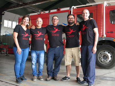 The Prometeo team, (from left) Salomé Valero Cumplido, Marco Emilio Rodriguez Serrano, Joan Herrera, Josep Ràfolas, and Vicenç Ferrés Padró, created a cognitive platform to take care of firefighters' health and safety in real-time and over the long-term using sensors, monitoring, IoT and machine learning.