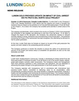 Lundin Gold Provides Update on Impact of Civil Unrest on its Fruta del Norte Gold Project (CNW Group/Lundin Gold Inc.)