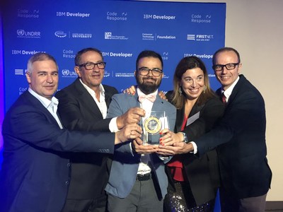 The Prometeo team, which includes a nurse, a firefighter, and software developers, was awarded the Call for Code grand prize of USD $200,000. The Prometeo team, which includes a nurse, a firefighter, and software developers, was awarded the Call for Code grand prize of USD $200,000.