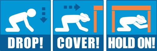 Graphics such as these can be downloaded at ShakeOut.org/messaging in addition to blurbs, key messages, drill broadcast narration recordings, and earthquake safety videos.