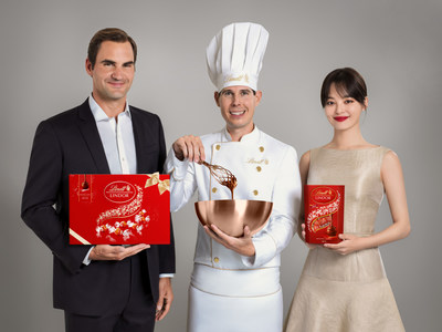 Roger Federer, Lindt Master Chocolatier Stefan Bruderer and Xin Zhilei 