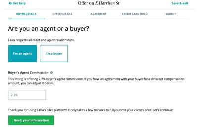 View of the Faira offer system highlighting native negotiation of buyer's agent commission.