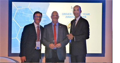 Lytx UK Driver of the Year Winner, Derek Ashley (center) with David Riordan (L) and Damian Penney (R) of Lytx