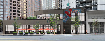 An architect’s rendering of main façade of the new Victory taproom at 1776 Benjamin Franklin Parkway, Philadelphia, Pennsylvania.