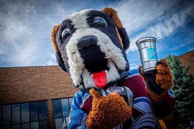 Colorado Avalanche mascot, Bernie, enjoys Ball’s infinitely recyclable aluminum cup, which is launching at Kroenke Sports & Entertainment's Pepsi Center.