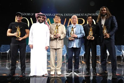 Pictured from left to right: Jean-Claude Van Damme, GEA Chairman Turki al Sheikh, Jackie Chan, Shah Rukh Khan, Nobuyuki 