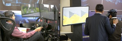 Participants experience the Virtual Test Drive (VTD) Simulator and simulation model of a fluid flow analysis via the VR headset.