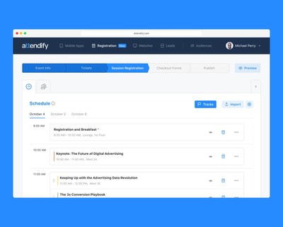 Attendify’s new Session Registration feature is easy-to-use, mobile-responsive and syncs seamlessly with their event apps.