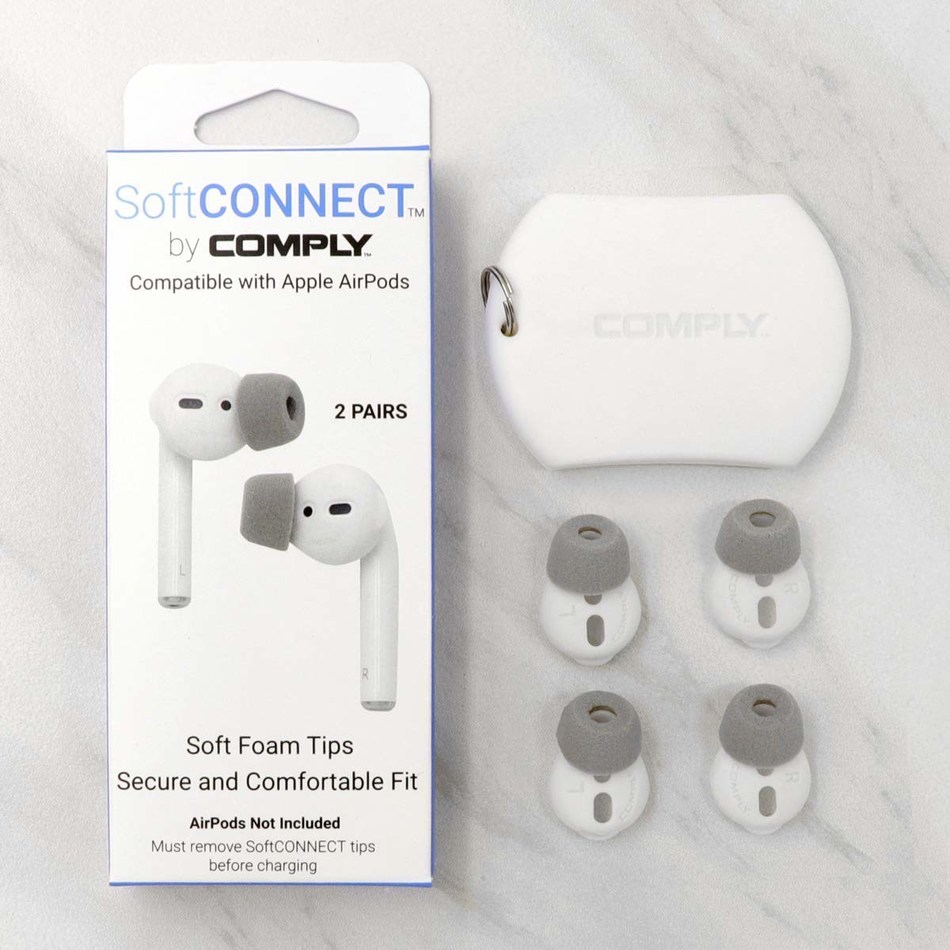 SoftCONNECT box includes 2 pairs of foam tips with integrated silicone sleeve and 1 storage pouch