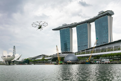 Volocopter air taxi flies over Singapore’s Marina Bay (PRNewsfoto/Volocopter GmbH)