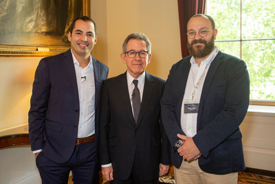 Lord Browne, flanked by Windward co-founders, Matan Peled (right) and Ami Daniel (left), at the 'Sea: The Future' conference in London, May 2019.