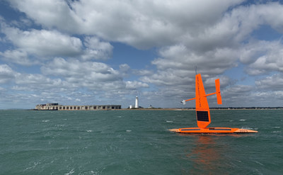 Saildrone SD1021 leaving the UK at the start of the first unmanned autonomous East to West Atlantic crossing 