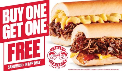 Get Two Sandwiches for the Price of One on November 3rd, 2019 at Erbert & Gerbert's; BOGO Offer Via App on National Sandwich Day 2019