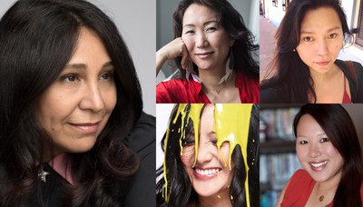 Clockwise from left: Headshots of New American Perspectives artists Haifaa al-Mansour, HIKARI, Isabel Sandoval, Emily Ting, and Jenny Dorsey
