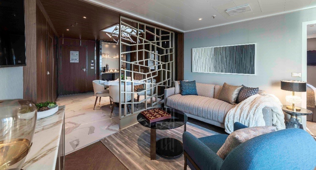 One of two Sky Princess Sky Suites - entrance, ensuite dining and living room