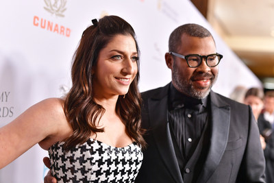 Jordan Peele and wife, actress Chelsea Peretti at the 2019 British Academy Britannia Awards presented by American Airlines, Land Rover and Jaguar; where Peele accepted the John Schlesinger Britannia Award for Excellence in Directing presented by Cunard (Photo: BAFTA LA).