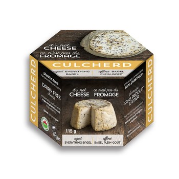 Culcherd’s artisanal plant-based cheeses are “aged” and have a natural rind – which sets them apart in the market. The newest cheese to join the product line is Everything Bagel (pictured above). (CNW Group/Culcherd)